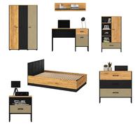 Chambre D'Enfant 7-Pièces Noir Craft Or Chêne Premium Acier Exécution Choix