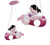 Chambre d'enfant Lampe à suspendre Avion Aviateur Lampe à suspendre rose blanc en set avec ampoules LED