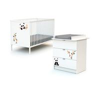 Chambre Duo Lit Bébé 60x120 cm et Commode à Langer WEBABY Panda