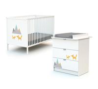 Chambre Duo Lit Bébé 60x120 cm et Commode à Langer WEBABY Renard Gris