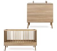 Chambre duo lit bébé 70x140 cm + commode avec plan à langer Flow Honey Ash