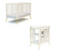 Chambre duo Lit bébé only de Jurababy blanc perle et jaune 60x120 + table a langer