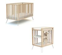 Chambre duo lit bébé only de Jurababy hêtre et acier 60x120 + table a langer