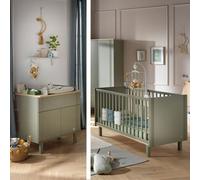 Chambre duo lit évolutif bébé 70x140 cm + commode 1 tiroir 2 portes Eleonore Kaki