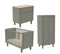 Chambre Eleonore Kaki : lit, commode, armoire + plan à langer