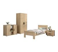 Marco - Chambre Enfant Complète Lit 90x200cm Chevet Armoire 2P et Commode Aspect Chêne