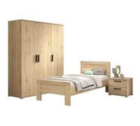 MARCO - Chambre Enfant Lit 90x200cm + Chevet + Armoire 3 Portes Aspect Chêne clair - Altobuy Marron G