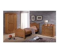 Chambre Enfant Pin Miel Lit 90 + Armoire + Commode - L 99 x l 198 x H 100 cm marron G