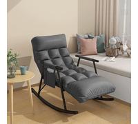 Chambre fauteuil à bascule avec coussin, Moderne relax salon fauteuil à bascule, Intérieur Respirant canapé chaise, terrasse chaise berçante avec accoudoirs Dossier régl(Size:pieds noirs,Color:gris)