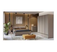 Chambre HAVANA complète beige et noir avec lit coffre 160x200, armoire 4 portes, commode et chevets