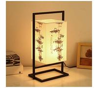 Chambre japonaise lampe de chevet, table moderne asiatique lampe W/Noir Cadre Métal, Cuboid Tissu Shade- Soft Light Parfait for nuit, Gradateur (Couleur : Arbre bambou)