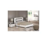 GAIA - Chambre Lit 140x190 cm + Chevets + Commode Laquée Blanc avec Décor Noir - Altobuy Blanc