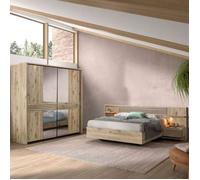 Chambre lit 140x190cm + tête de lit avec chevet et leds + armoire aspect bois et noir - NIKITA