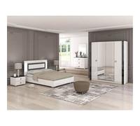Altobuy Chambre GAÏA – Lit 160x200 cm, chevets, commode, armoire laquée blanc décor noir