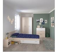 Chambre lit 90x190 avec 1 chevet 1 armoire 3P et 1 commode - CHARLINE