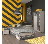 AltoBuy Chambre lit 90x200 avec tiroirs + 1 Chevet + 1 Armoire Aspect Bois grisé - Ziggy