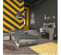 AltoBuy Chambre lit 90x200 avec tiroirs + 1 Chevet + 1 Bureau Aspect Bois grisé - Ziggy