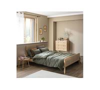 Chambre lit cannage avec commode bois naturel ANNA 140x190 - ANNA