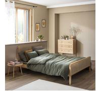 Chambre lit cannage avec commode bois naturel ANNA 140x200 - Bois naturel - Terre de Nuit