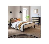 Chambre lit cannage avec commode noir ANNA 140x200 - ANNA