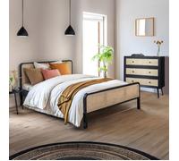 Chambre lit cannage avec commode noir ANNA 140x200 - Noir - Terre de Nuit