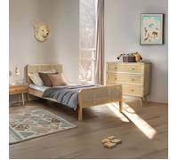 Chambre lit cannage enfant avec commode bois naturel ANNA 90x190 - Bois naturel - Terre de Nuit