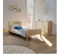 Chambre lit cannage enfant et chevet bois naturel ANNA 90x190 - Bois naturel - Terre de Nuit