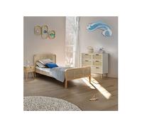 Chambre lit cannage enfant et chevet bois naturel ANNA 90x200 - ANNA