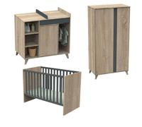 Chambre Nova gris volcan : lit, commode, armoire
