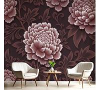 Chambre Papier Peint 3D Panoramique Broderie Botanique Vintage 400 X 280 Cm Papier Peint Mural Pivoine Peinte À La Main Brun Rougeâtre Pour Salon Canapé Fond Décoration, Personnalisable Grande Taille
