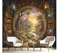 Chambre Papier Peint 3D Panoramique La Bibliothèque La Forêt Enchantée 250 X 175 Cm Papier Peint Mural Paysage Vallée Brun Verdâtre Pour Salon Canapé Fond Décoration, Personnalisable Grande Taille