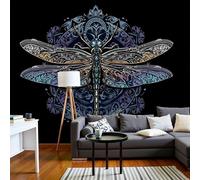 Chambre Papier Peint 3D Panoramique Libellule Mystérieuse Datura 200X140Cm Papier Peint Mural Animal Art Nouveau Violet Profond Pour Salon Canapé Tv Fond Décoration, Personnalisable Grande Taille