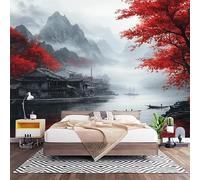 Chambre Papier Peint 3D PanoramiqueArt Chinois 200x140 cm Papier Peint Intissé Mural Peinture Feng Shui Chinoise pour Salon Canapé TV Fond Décoration, Personnalisable Grande Taille