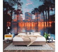 Chambre Papier Peint 3D PanoramiqueBâTiments Urbains Modernes 450x315 cm Papier Peint Intissé Mural Paysage Au Coucher du Soleil pour Salon Canapé TV Fond Décoration, Personnalisable Grande Taille