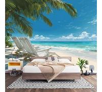Chambre Papier Peint 3D PanoramiqueBleu 200x140 cm Papier Peint Intissé Mural Paysage de Plage de Vacances pour Salon Canapé TV Fond Décoration, Personnalisable Grande Taille