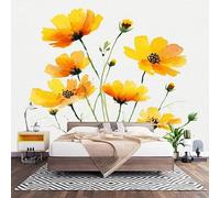 Chambre Papier Peint 3D PanoramiqueChrysanthèMes à L'Aquarelle 450x315 cm Papier Peint Intissé Mural Jaune pour Salon Canapé TV Fond Décoration, Personnalisable Grande Taille