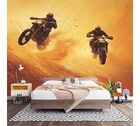 Chambre Papier Peint 3D PanoramiqueCourse de Moto Tout-Terrain 450x315 cm Papier Peint Intissé Mural Or pour Salon Canapé TV Fond Décoration, Personnalisable Grande Taille