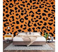 Chambre Papier Peint 3D PanoramiqueImprimé Animal Imprimé LéOpard 450x315 cm Papier Peint Intissé Mural Jaune Doré pour Salon Canapé TV Fond Décoration, Personnalisable Grande Taille