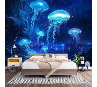 Chambre Papier Peint 3D PanoramiqueLa Vie Marine Bleue 300x210 cm Papier Peint Intissé Mural Bleu pour Salon Canapé TV Fond Décoration, Personnalisable Grande Taille