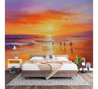 Chambre Papier Peint 3D PanoramiqueL'OcéAn Au Coucher Du Soleil 300x210 cm Papier Peint Intissé Mural couleur orange pour Salon Canapé TV Fond Décoration, Personnalisable Grande Taille