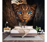 Chambre Papier Peint 3D PanoramiqueMotif Animal LéOpard Africain 450x315 cm Papier Peint Intissé Mural Or pour Salon Canapé TV Fond Décoration, Personnalisable Grande Taille