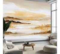 Chambre Papier Peint Panoramique Abstrait Aquarelle Dunes Paysage Poster, Geant Papier Peint Intissé Mural Beige pour Salon Canapé TV Fond Décoration Murale 350 x 256 CM