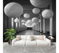 Chambre salon Papier Peint Photo 400x280 cm Galerie D'Art Boule Flottante Personnalisé 3D HD Panoramique Papier Peint Gris Résistant Aux UV Inodore Lmperméable Fresque Murale