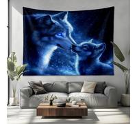 Chambre Tapisserie Décoration Murales Animal Louve MèRe Et Son Petit Tapisserie Murale Psychédélique Affiches Bleu Tenture Decoration pour Salon Dortoir Fête, 200x150cm