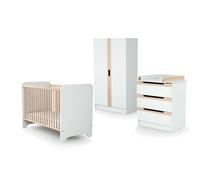 AT4 - Chambre bébé lit, commode à langer et armoire Blanc et Hêtre Verni Carrousel Blanc et Hêtre Verni - Taille unique