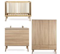 Chambre trio lit bébé 60x120 cm + commode avec plan à langer + armoire XL Flow Honey Ash