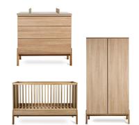 Chambre trio lit bébé 70x140 cm + commode avec plan à langer + armoire Ashi Honey Ash