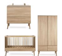 Chambre trio lit bébé 70x140 cm + commode avec plan à langer + armoire Flow Honey Ash