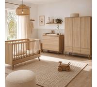 Chambre trio lit bébé 70x140 cm + commode avec plan à langer + armoire XL Flow Honey Ash