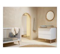 Chambre trio lit bébé 70x140 cm évolutif en lit enfant + armoire XL + commode avec plan à langer Flow White & Oak